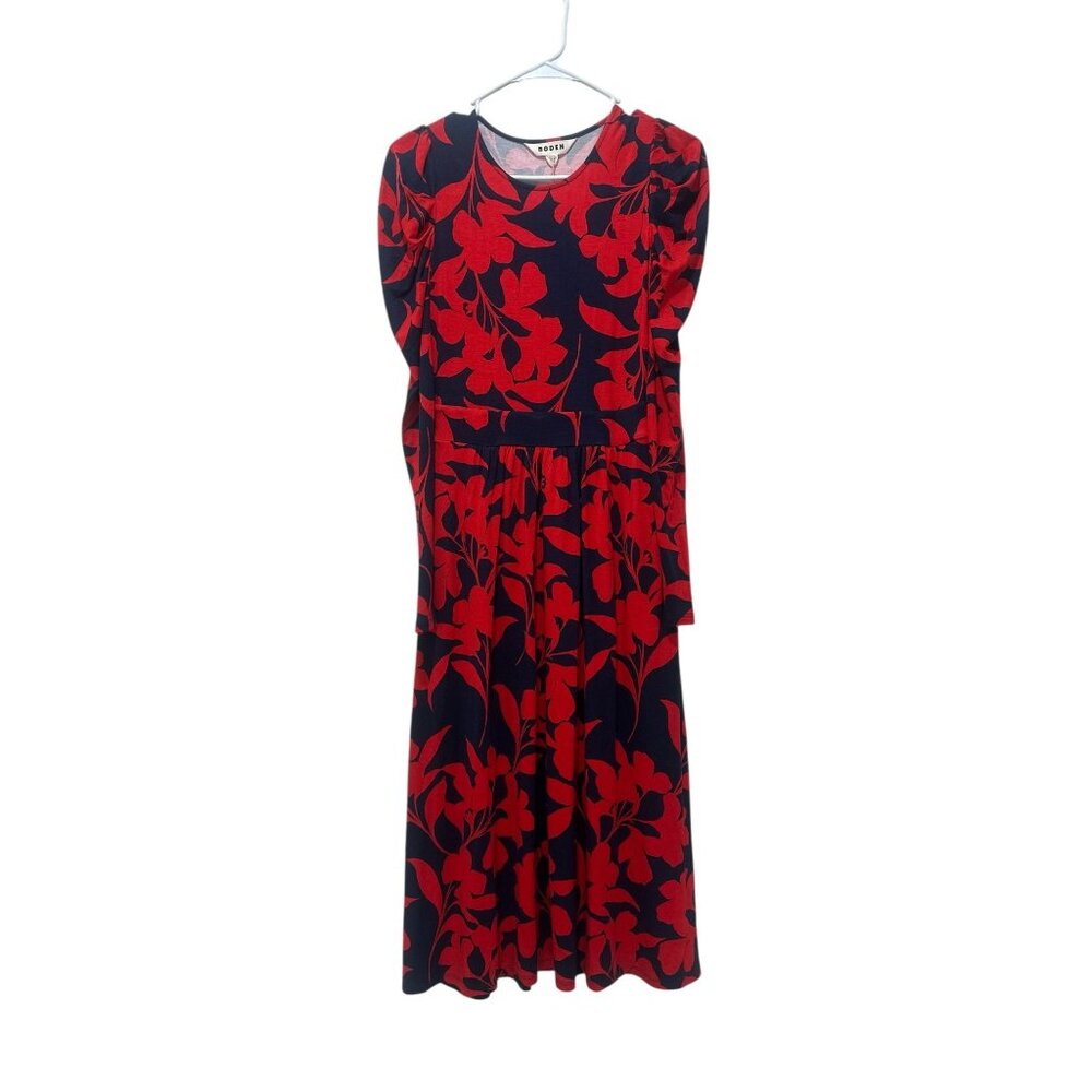 Sold Boden Floral Bloom Jersey Midi Dress Womens 2 Red Sundress Puff Sleeves - Picture 4 of 16